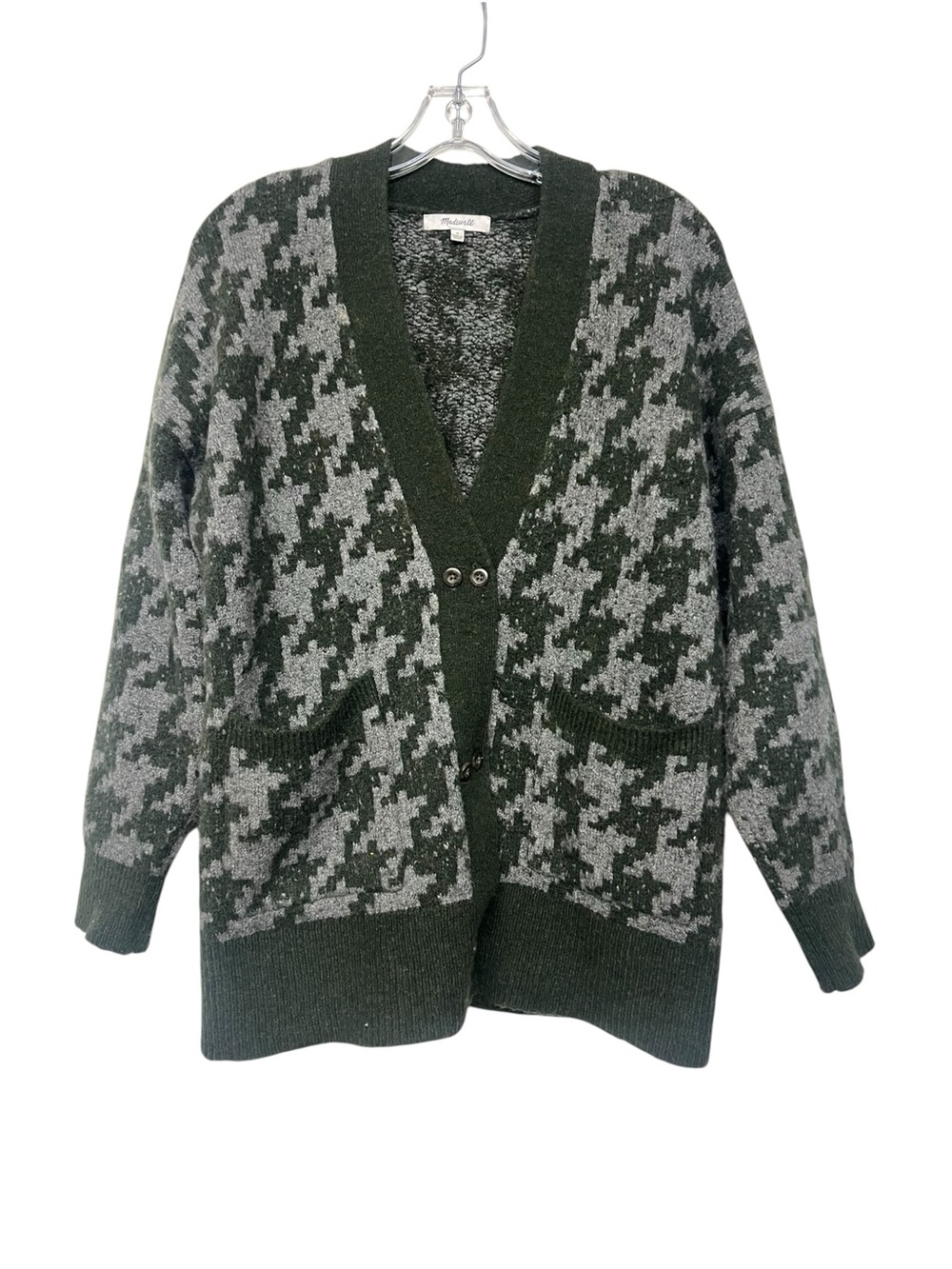 Madewell Allston Double Button Houndstooth Cardigan Sweater Preppy Dark Academia